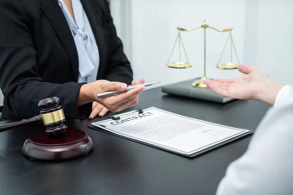 Male Lawyer Counselor Discussing Negotiation Legal Case Client Meeting Document — Stock Photo, Image