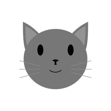 Kedi kafası beyaz arka planda izole edilmiş. Cadılar Bayramı dekorasyonu için klip sanatı. Düz simge ve çizgi film vektör çizimi. Logo, baskı, tekstil, telefon kılıfı için kullanılabilir