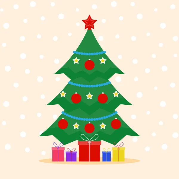 Árvore Natal Com Estrelas Bolas Natal Contas Presentes Neve Ilustração —  Vetores de Stock