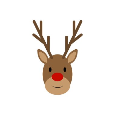 Geyik yüzü beyaz arkaplanda izole edilmiş. Şirin vektör çizimi. Noel ikonu, karikatür sanatı