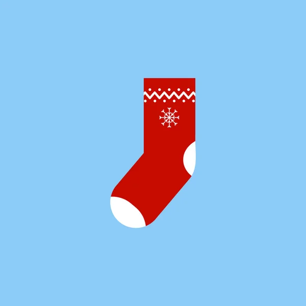 Meia Vermelha Com Floco Neve Isolado Fundo Azul Elemento Natal —  Vetores de Stock