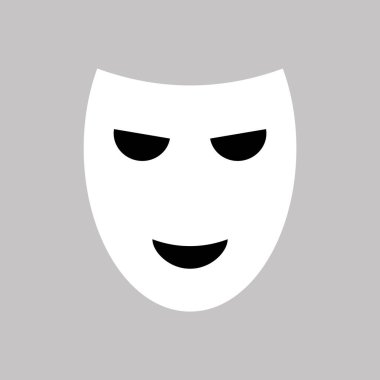 Teatral maske simgesi izole edildi. Gülümseyen vektör silueti maskesi. Logo için komedi sembolü