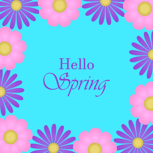 Witaj Wiosenny Baner Pionowy Jasne Kwiatowe Wzory Różowymi Fioletowymi Kwiatami — Wektor stockowy