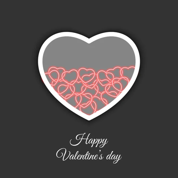 발렌타인데 새빨간 네온사인 심장을 글자가 검은색 로맨틱 디자인 프린트 포스팅 — 스톡 벡터
