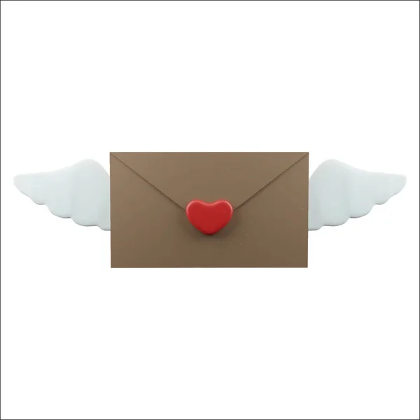 Vector Realistic Craft Envelope White Angel Wing Heart Valentine Day — Stockvektor