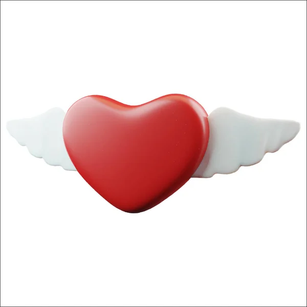 Red Realistic Heart Wings Happy Valentines Day Symbol Romantic Love — Vettoriale Stock