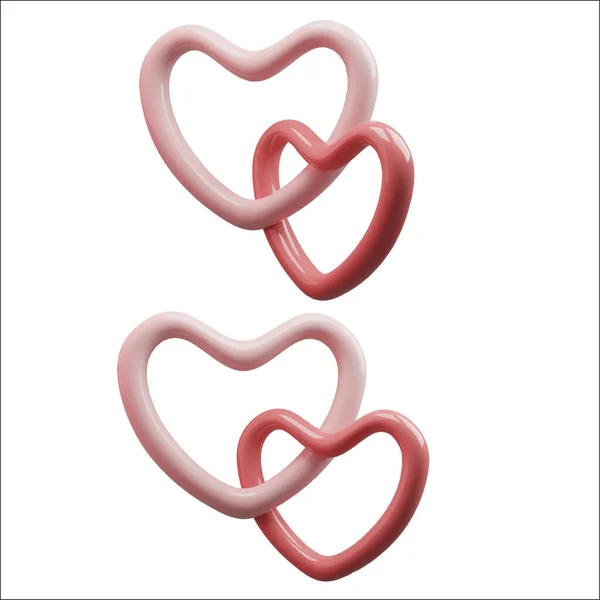 Realistic Hearts Pinned Together Set Happy Symbol Valentine Day Object — Stockvektor