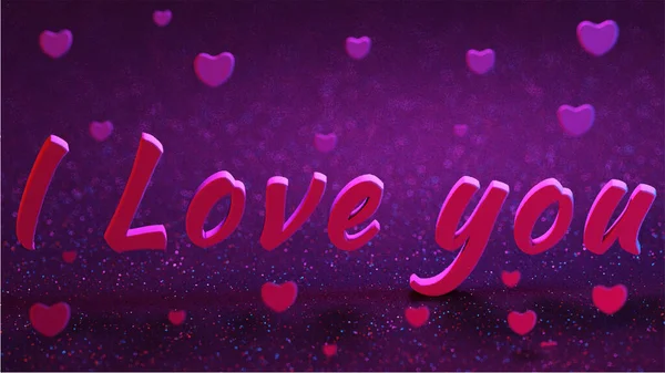 Realistic Colorful Romantic Hearts Valentine Background Shiny Festive Inscription Love — Stockvektor