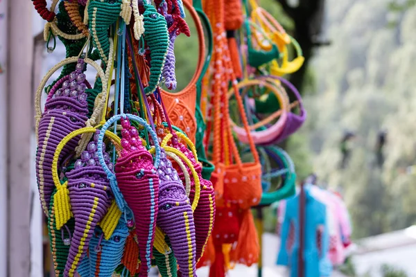 Selective Focus Number Hand Crafted Colorful Items Hanging Indian Market — Stock Photo, Image