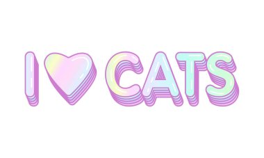 Kedileri severim. Vektör çizimi. Kedi alıntısı. Baskı, poster, kart için düz tasarım.