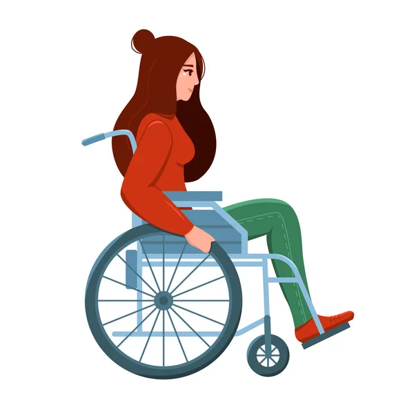 Young Woman Wheelchair Isolated White Background Handicapped Girl Vector Illustration — Stock Vector