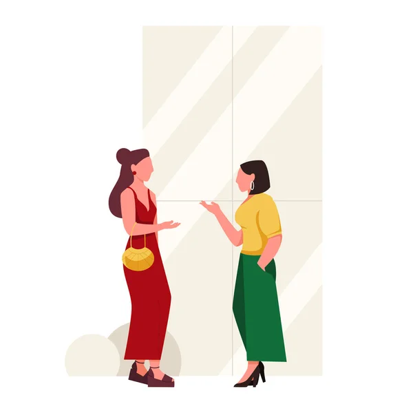 Deux Femmes Élégamment Habillées Parlent Illustration Vectorielle Plate Isolée Sur — Image vectorielle