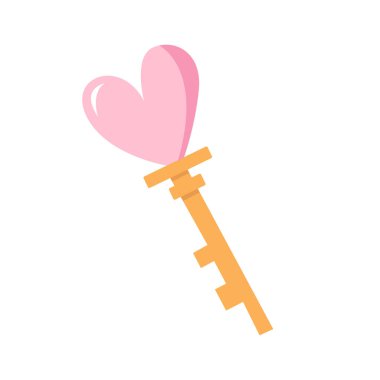 Beyaz arka planda kalbi olan bir anahtarın vektör çizimi. Klip sanatı.