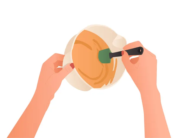 Illustration Des Mains Qui Préparent Pâte Crème Dans Bol Illustration — Image vectorielle