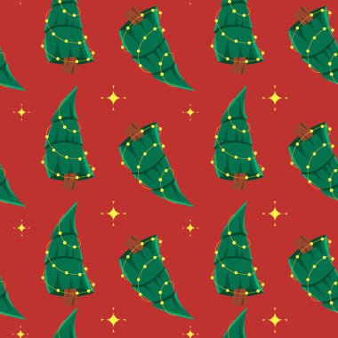 Kırmızıda vektör desensiz Noel ağacı. Mutlu Noeller ve mutlu yıllar..