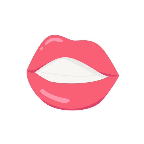 Lèvres Femelles Avec Rouge Lèvres Rose Isolé Sur Fond Blanc — Image vectorielle