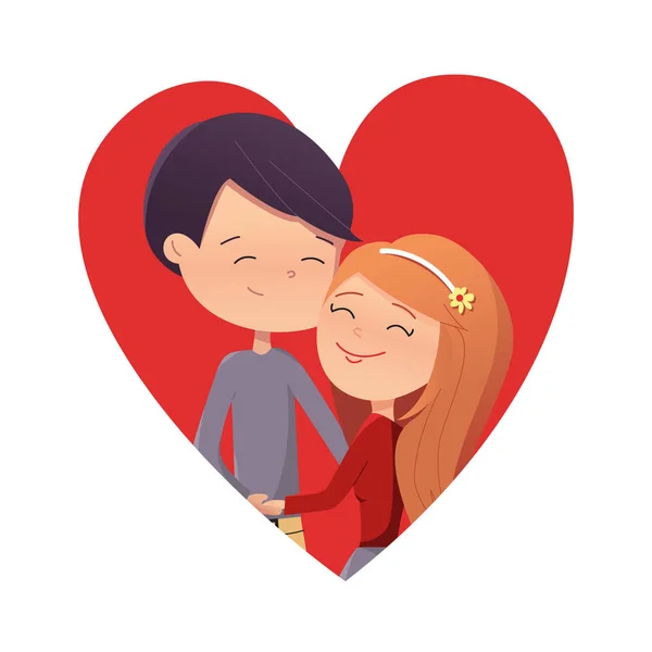 Vector Illustration Couple Love Hugging Heart Happy Valentine Day — Stock Vector