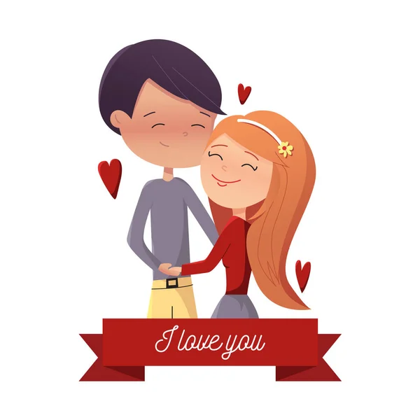 Ilustração Vetorial Abraço Amoroso Casal Inscrição Amo Feliz Dia Dos — Vetor de Stock