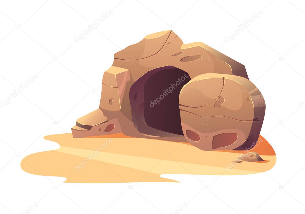 Vector illustration open cave. Empty tomb of Jesus. Easter.