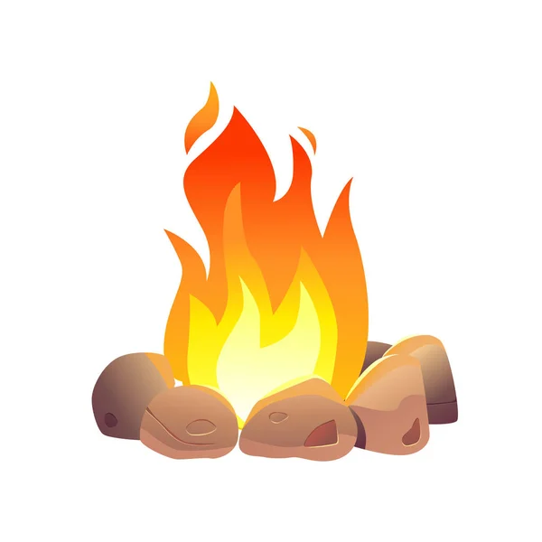 Κατασκήνωση Φωτιά Επενδεδυμένη Πέτρες Απομονωμένες Λευκό Φόντο Στυλ Καρτούν Εικονογράφηση — Διανυσματικό Αρχείο