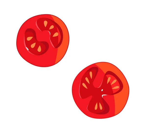 Potongan Tomat Diisolasi Pada Latar Belakang Putih Ilustrasi Kartun Vektor - Stok Vektor