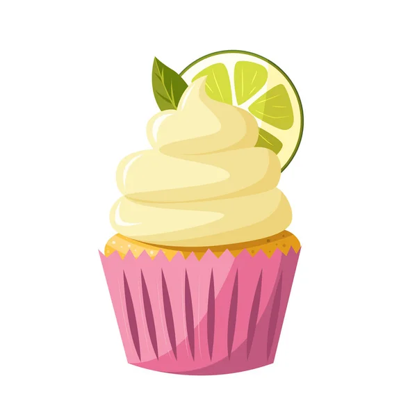 Cupcake Con Una Rodaja Limón Aislado Sobre Fondo Blanco Vector — Archivo Imágenes Vectoriales