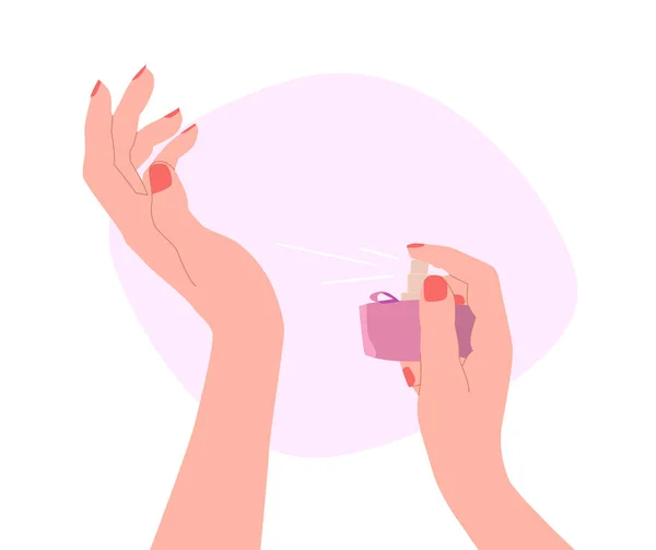 Woman Hands Showing Perfume Vector Illustration Cartoon Flat Style — Stok Vektör