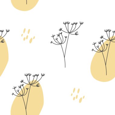 Dill bitkisi dikişsiz desen. Vektör çizimi. Karalama el çizimi.