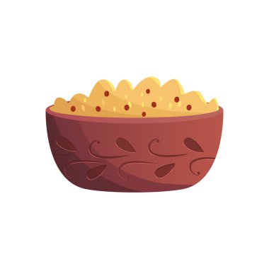 Kutia, traditional ukrainian holiday ritual dish. Christmas sweet meal. Boiled wheat porridge. Vector Illustration in cartoon style.