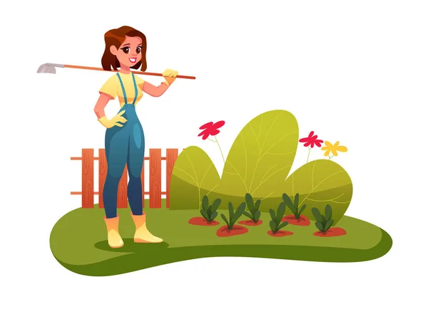 Personaje Dibujos Animados Femeninos Haciendo Trabajo Granja Jardín Trabajo Agrícola — Archivo Imágenes Vectoriales