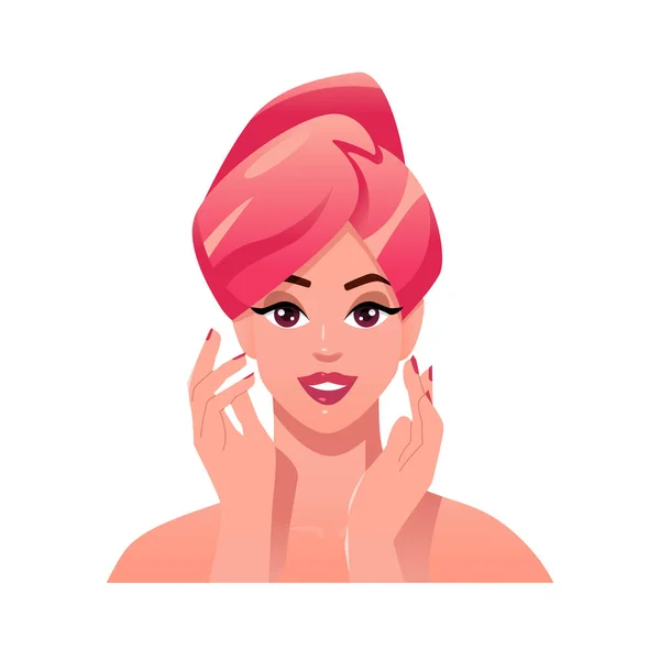 Hermosa Mujer Joven Durante Ritual Belleza Aplicar Crema Cuidados Personales — Vector de stock