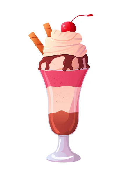 奶油和樱桃分离的白色背景 卡通风格的矢量小插画 — 图库矢量图片