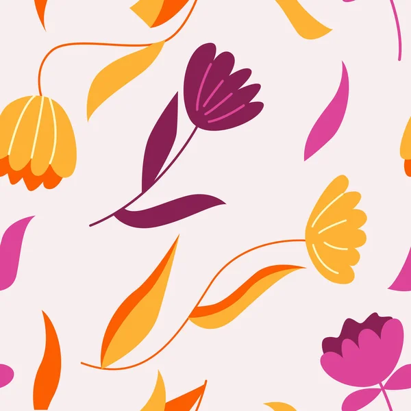 Векторный Бесшовный Узор Цветами Листьями Современный Цветочный Розовый Фон Элегантный — стоковый вектор