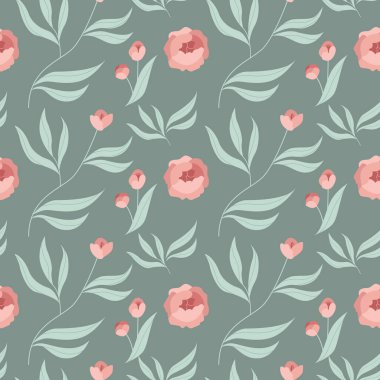 Şakayık çiçeği. Yeşil arka planda pürüzsüz şakayık deseni. Botanik tarzında vektör illüstrasyonu.