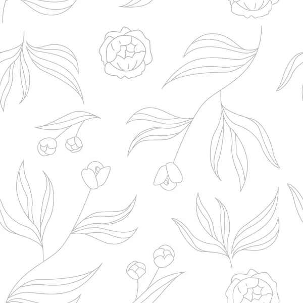 Бесшовный Фон Цветов Одну Линию Пионский Цветок Рисунок Пионов Белом — стоковый вектор