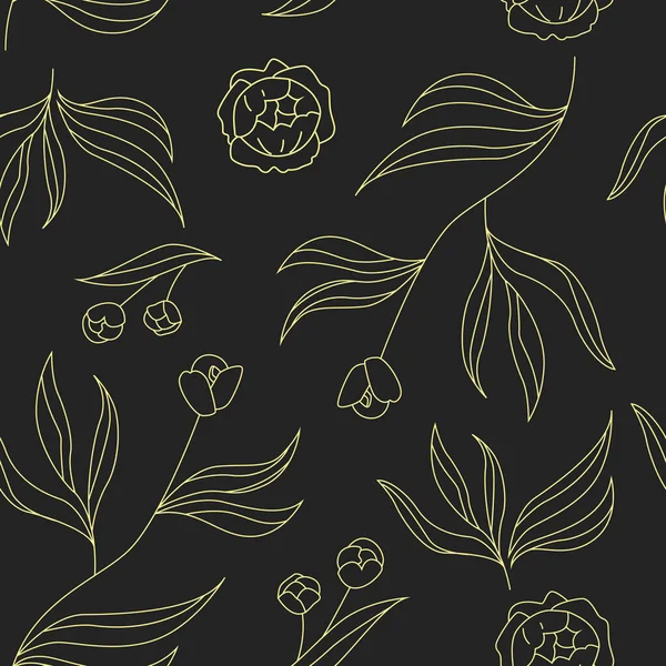 Цветочный Бесшовный Фон Пионский Цветок Паттерн Пионов Черном Фоне Векторная — стоковый вектор