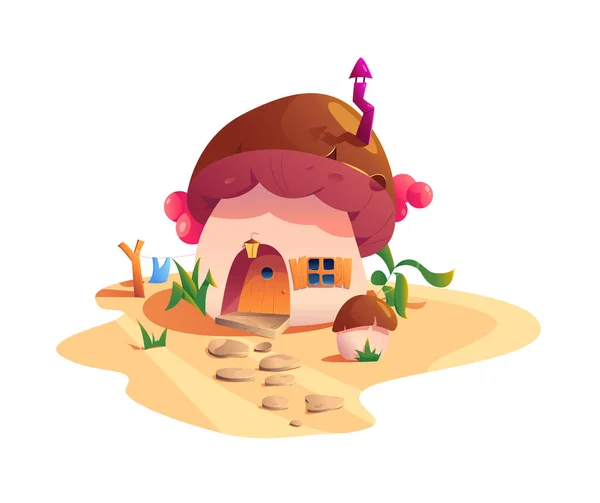 Fée Gnome Elfe Mignon Maison Champignon Paysage Naturel Illustration Dessin — Image vectorielle