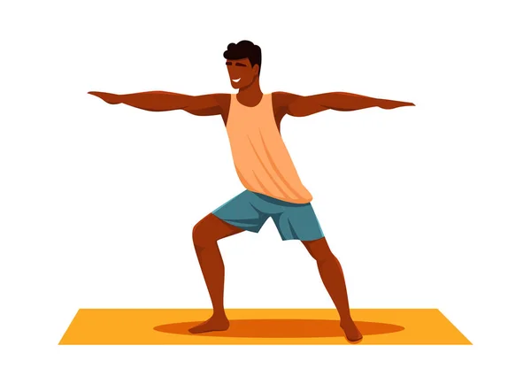 Hombre Negro Activo Ropa Deportiva Haciendo Ejercicio Yoga Casa Gimnasio — Archivo Imágenes Vectoriales