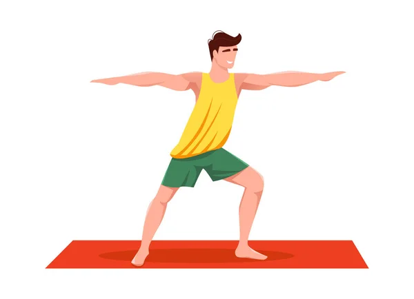 Active Man Sportswear Doing Yoga Exercise Home Gym Flexible Male — Vector de stock