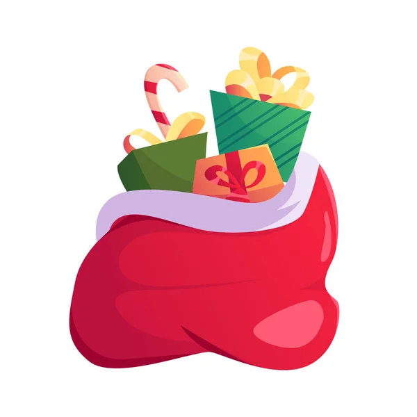 Cute Bag Christmas Presents Isolated White Santa Sack — Image vectorielle