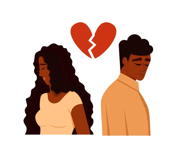 Black Man Woman Quarrel Conflicts Husband Wife Depression Anxiety Vector — Image vectorielle