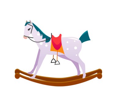 Cute vector rocking horse isolated on white background. Baby toy. Design element in cartoon style.