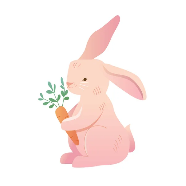 Cute Bunny Rabbit Holding Carrot Vector Cartoon Character Childish Illustration — Vetor de Stock