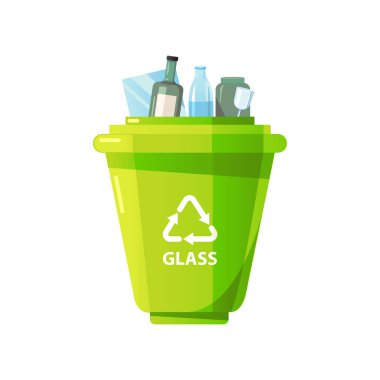 Green Container for Sorting Glass Isolated on a White. Segregate waste, sorting garbage, waste management. Flat cartoon vector illustration.