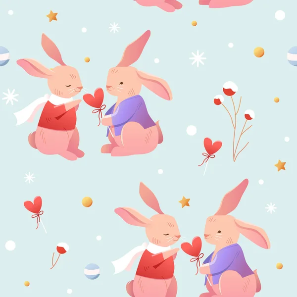 Vector Seamless Pattern Little Cute Rabbits Love Kids Texture Wallpaper — Stock Vector