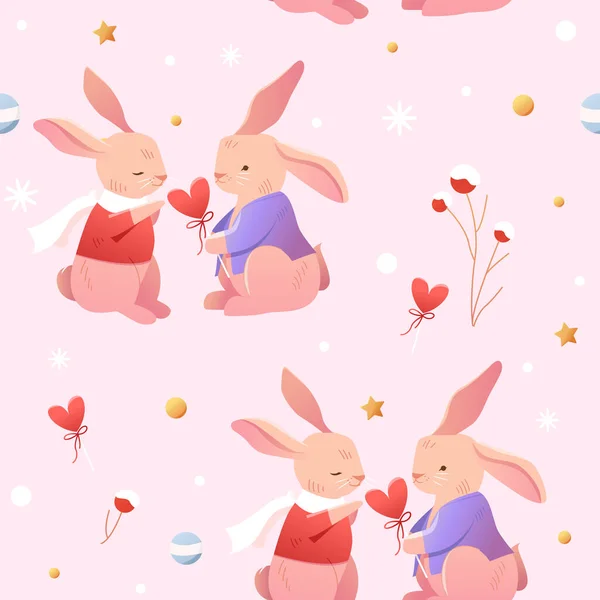 Vector Seamless Childish Pattern Little Cute Rabbits Love Kids Texture — Stock Vector