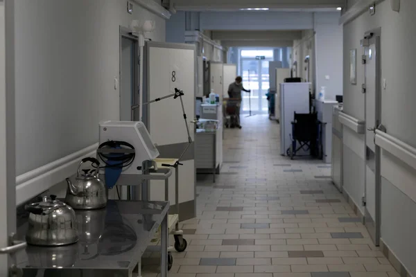 Hospital Corridor Russian Hospital Doors Wards Open Nurse Station Them — Stock Fotó