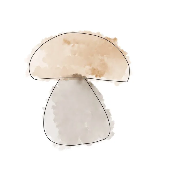 Mushroom Watercolor Illustration Champignon Brown — Stock Photo, Image