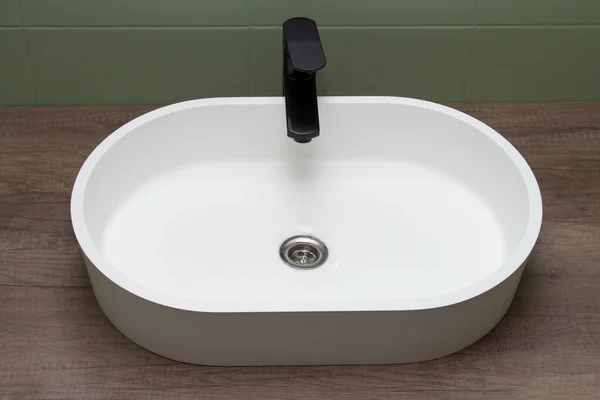 Countertop Washbasin Black Tap View — Stock Photo, Image