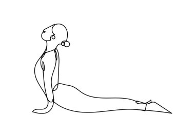 Egzersiz ile yoga, sürekli çizgi çizimi, sağlıklı yaşam tarzı, vektör tasarımı